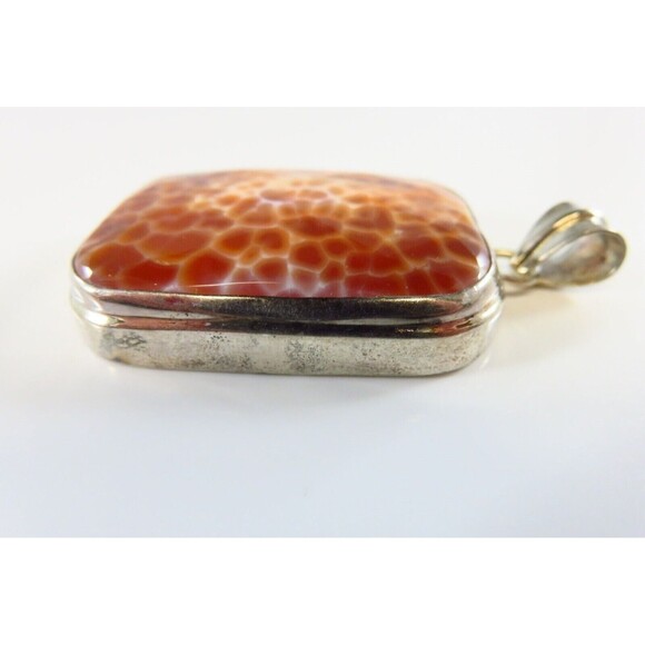 Large Sterling Silver Faceted Imitation Crab Agate Omega Style Pendant 2 1/4" Dr - Picture 6 of 9